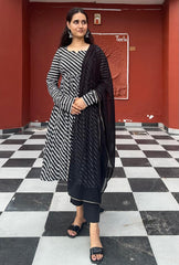 Stylish Cotton Black Leheriya Suit Set