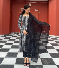 Stylish Cotton Black Leheriya Suit Set