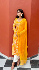 Stylish Cotton Yellow Leheriya Suit Set