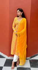Stylish Cotton Yellow Leheriya Suit Set