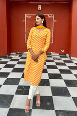 Stylish Straight Cotton Yellow Leheriya Suit Set