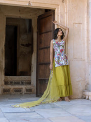 Stylish cotton Kurti with Green Lehenga