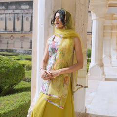 Stylish cotton Kurti with Green Lehenga