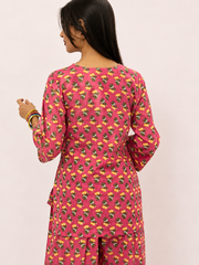 Pink Printed Cotton Farsi Salwar Set