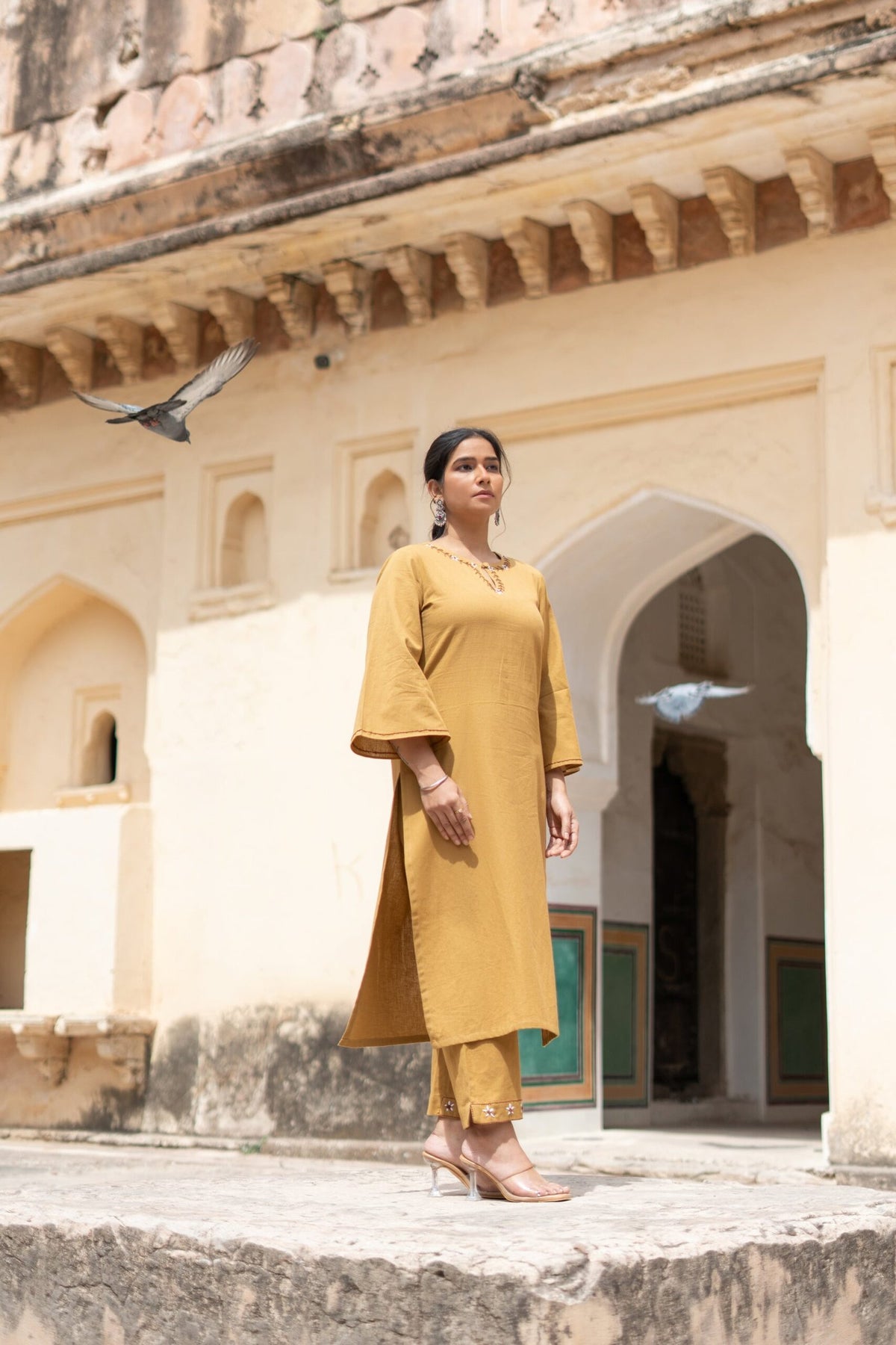 Mustard Embroidered Kurta Pant