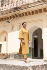 Mustard Embroidered Kurta Pant