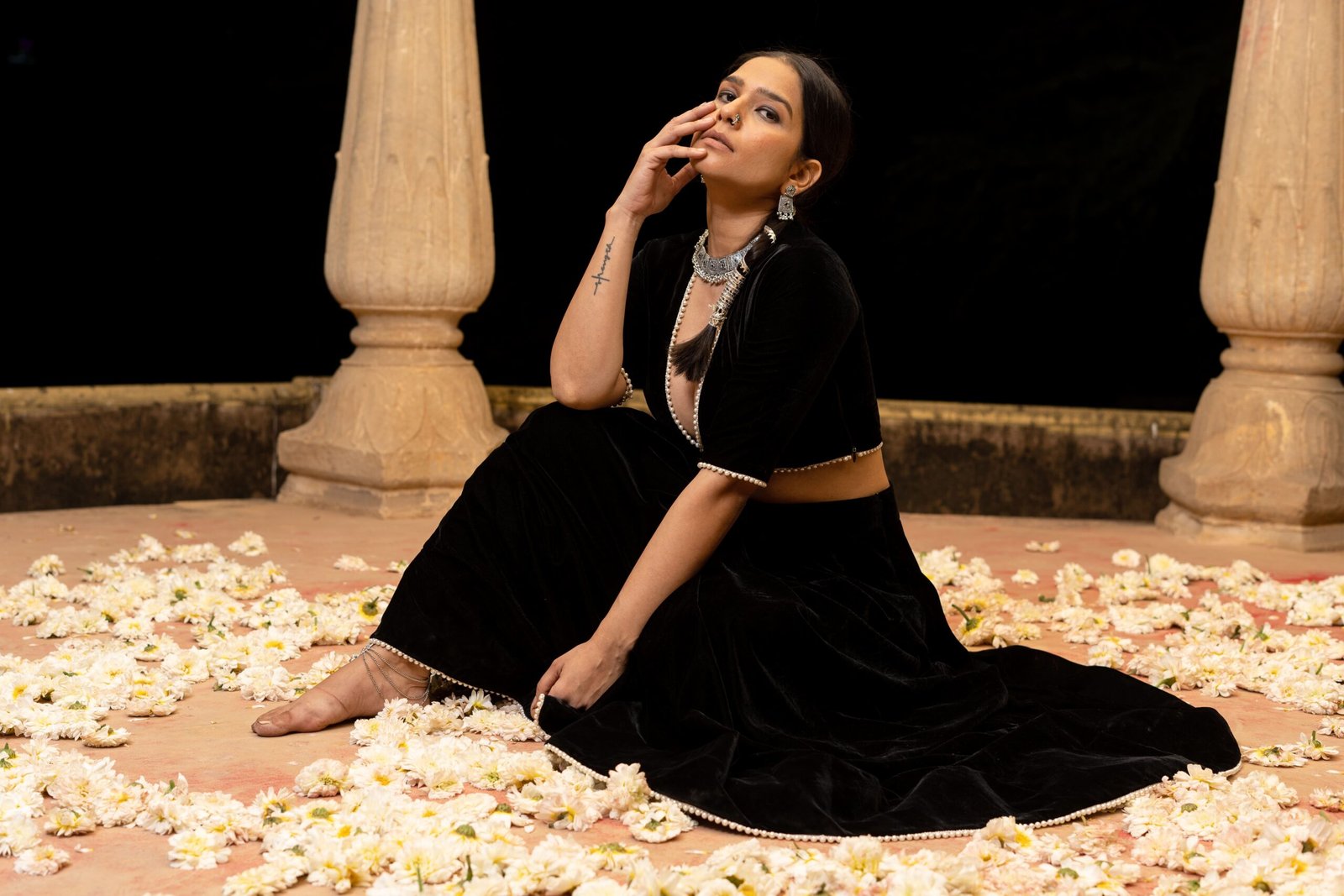 Black Velvet Beaded Lehenga Set