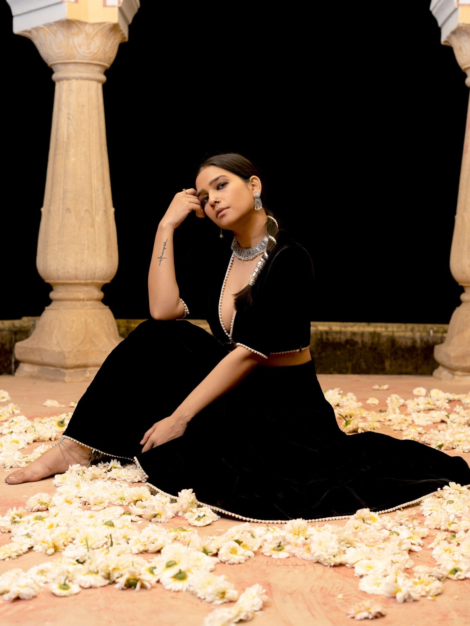 Black Velvet Beaded Lehenga Set