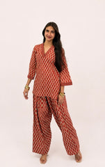 Rust Printed Cotton Farsi Salwar Set
