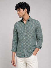 Men Sage Green Printed Cotton Shirt