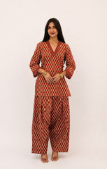 Rust Printed Cotton Farsi Salwar Set