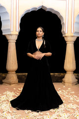 Black Velvet Beaded Lehenga Set