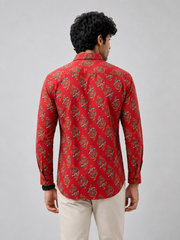 Men Red Paisley Printed Cotton Shirt