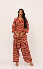 Rust Printed Cotton Farsi Salwar Set