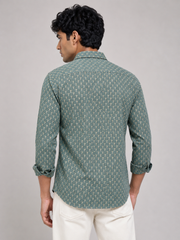 Men Sage Green Printed Cotton Shirt