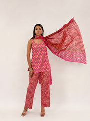 Cotton Pink Kurti Dupptta With Pant Set