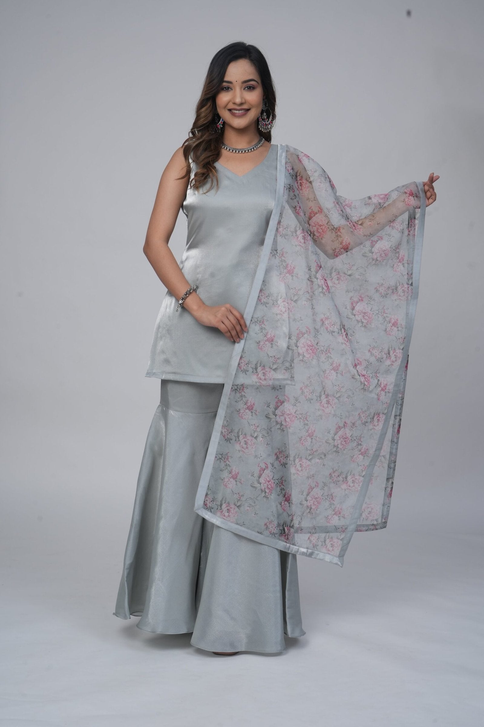 Silver Silk Sharara Set