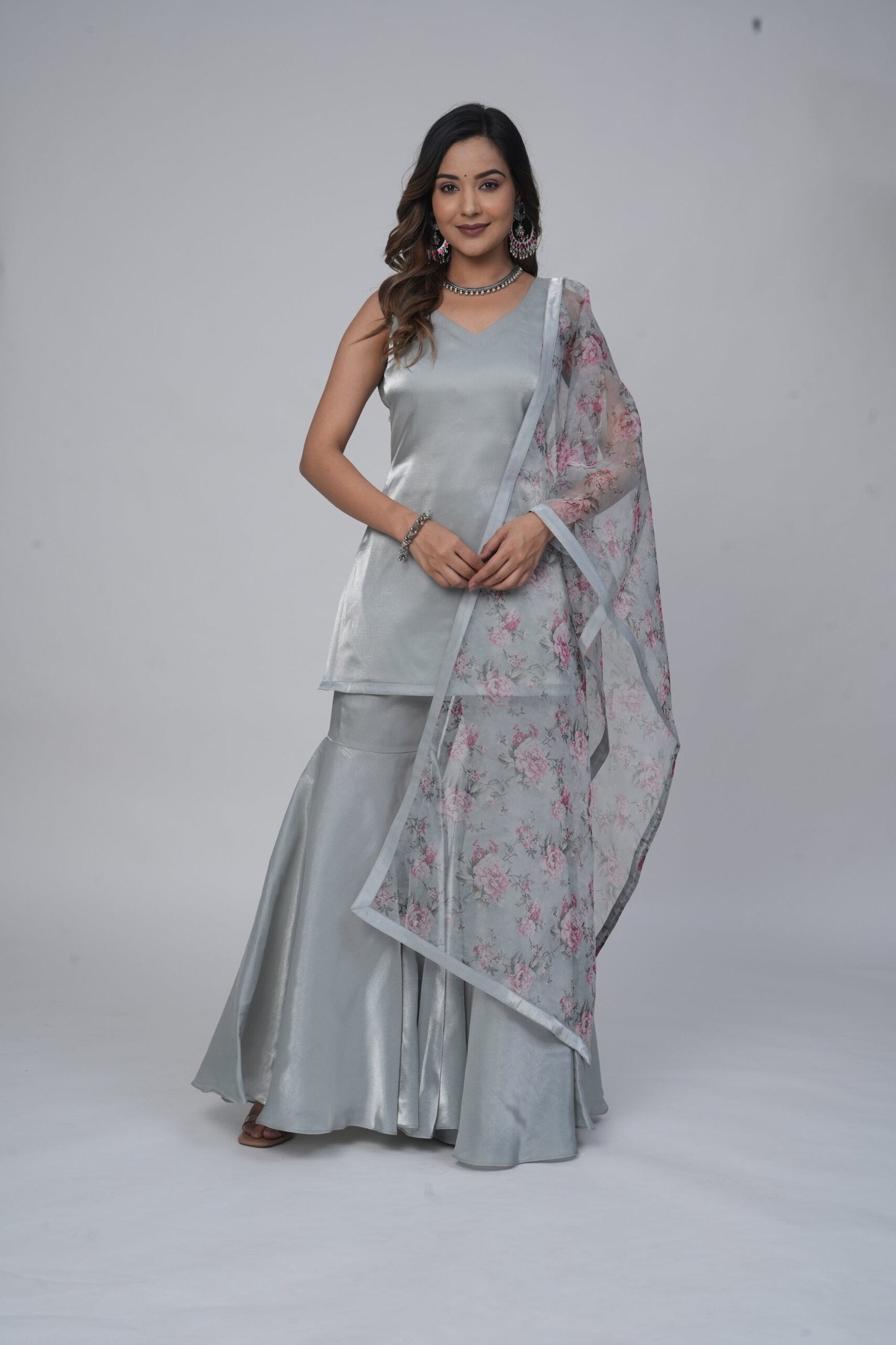 Silver Silk Sharara Set
