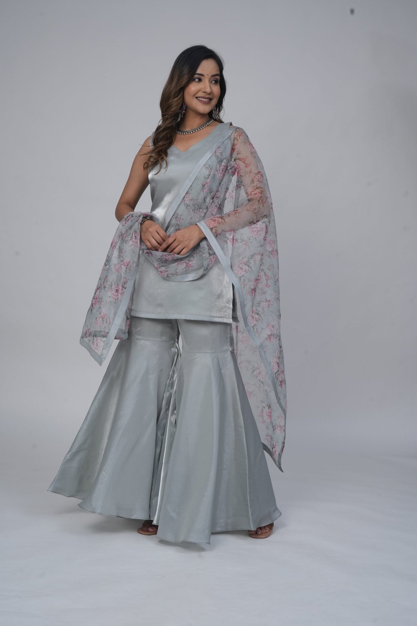 Silver Silk Sharara Set