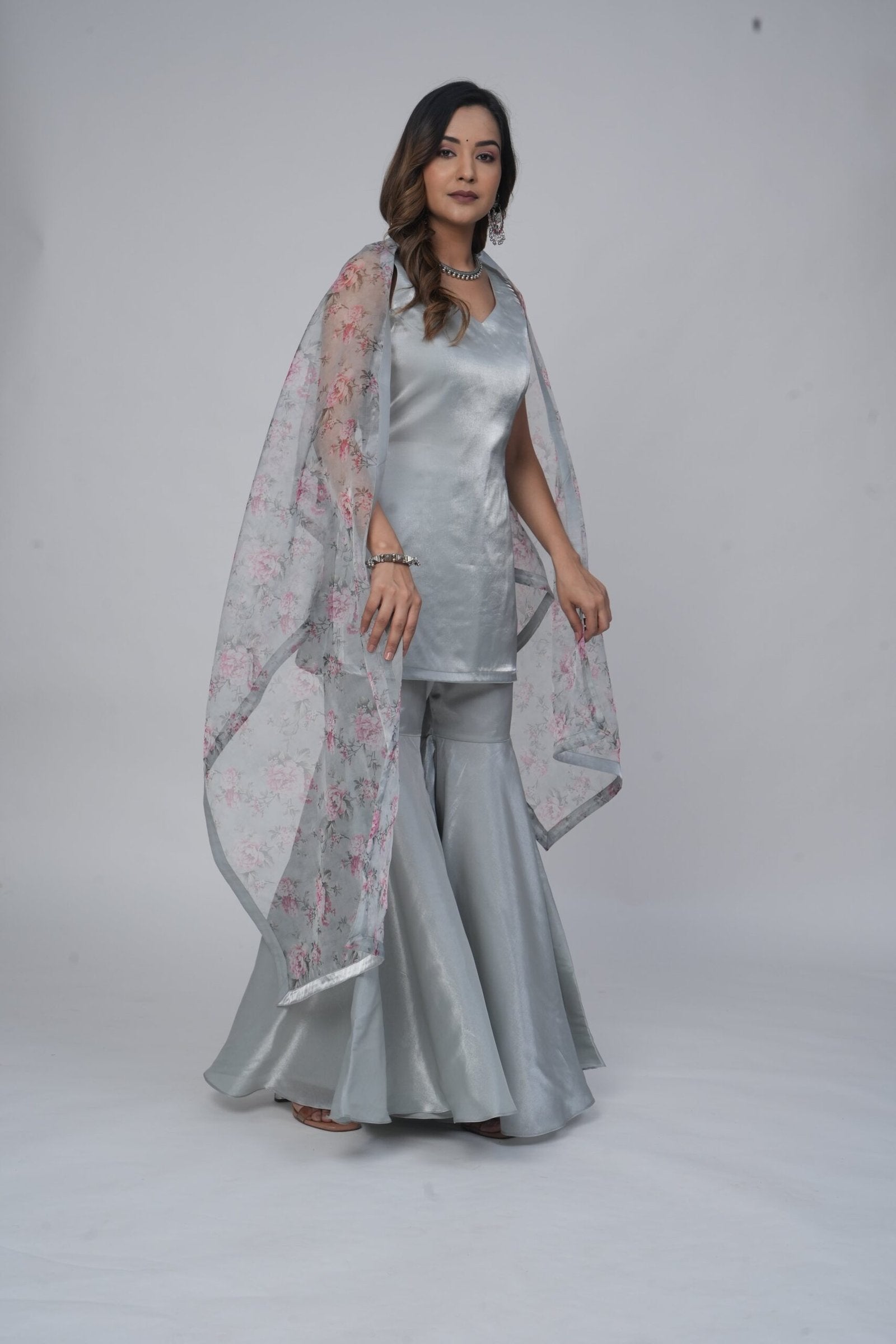 Silver Silk Sharara Set