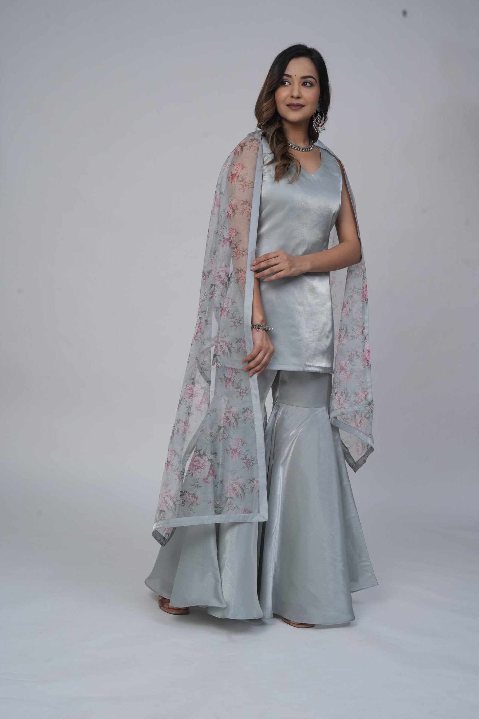 Silver Silk Sharara Set