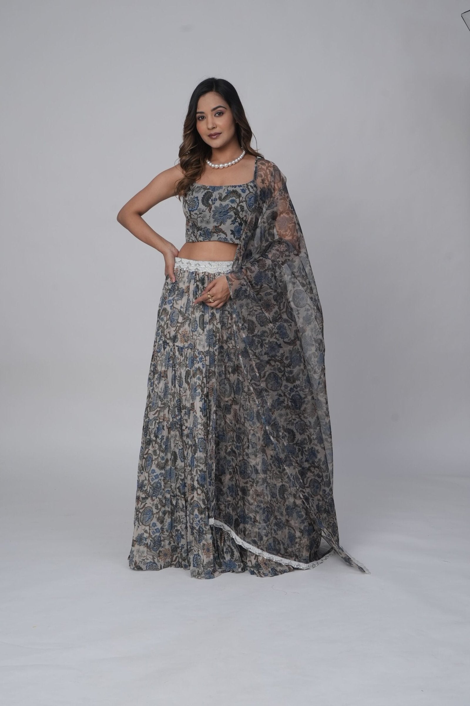 Flower Print Georgette Lehenga set