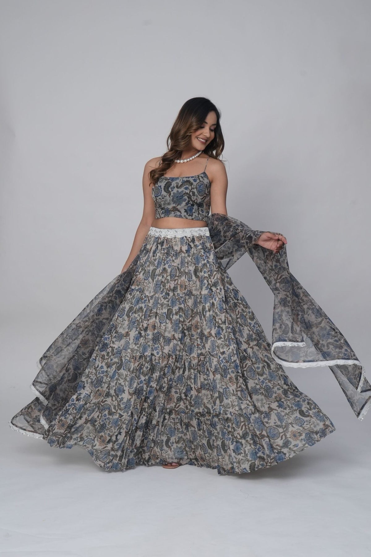 Flower Print Georgette Lehenga set