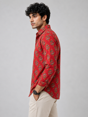 Men Red Paisley Printed Cotton Shirt
