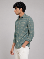 Men Sage Green Printed Cotton Shirt