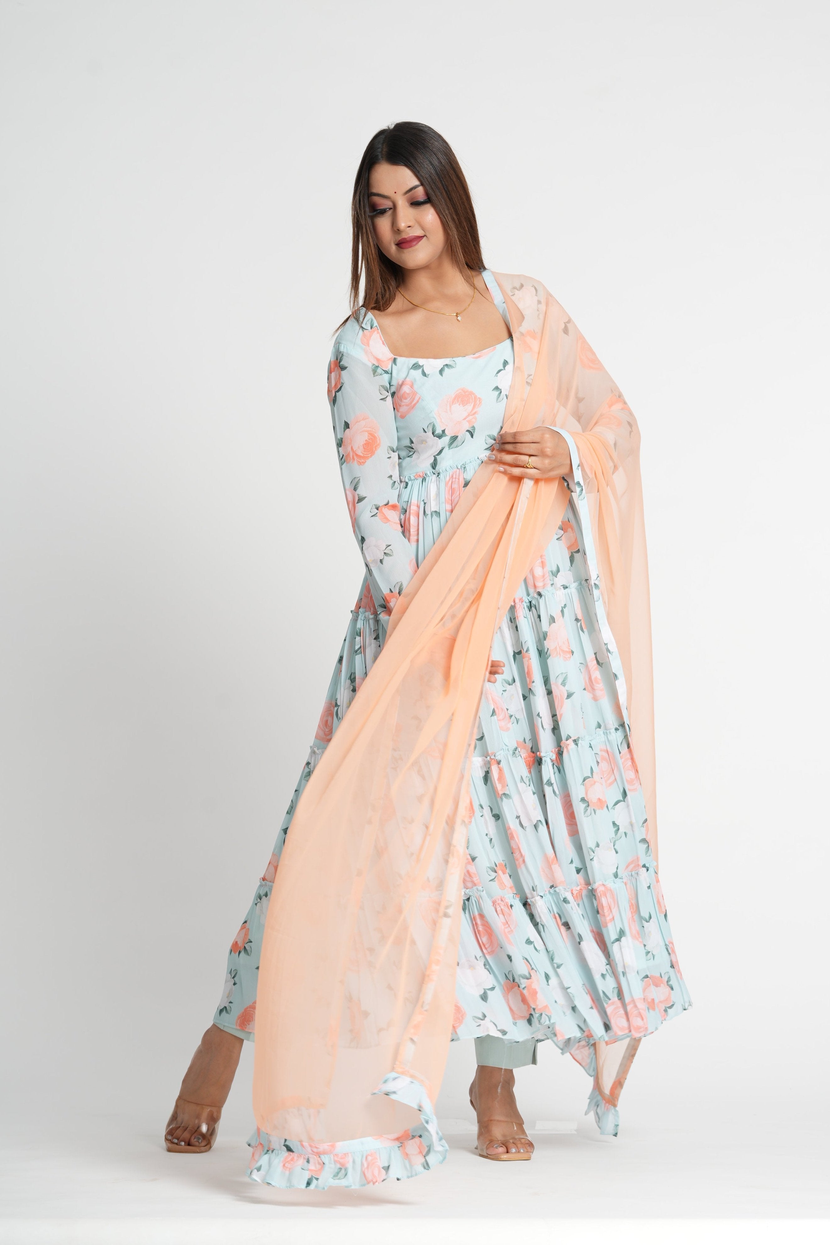 Georgette Floral Print Stylish Anarkali Set