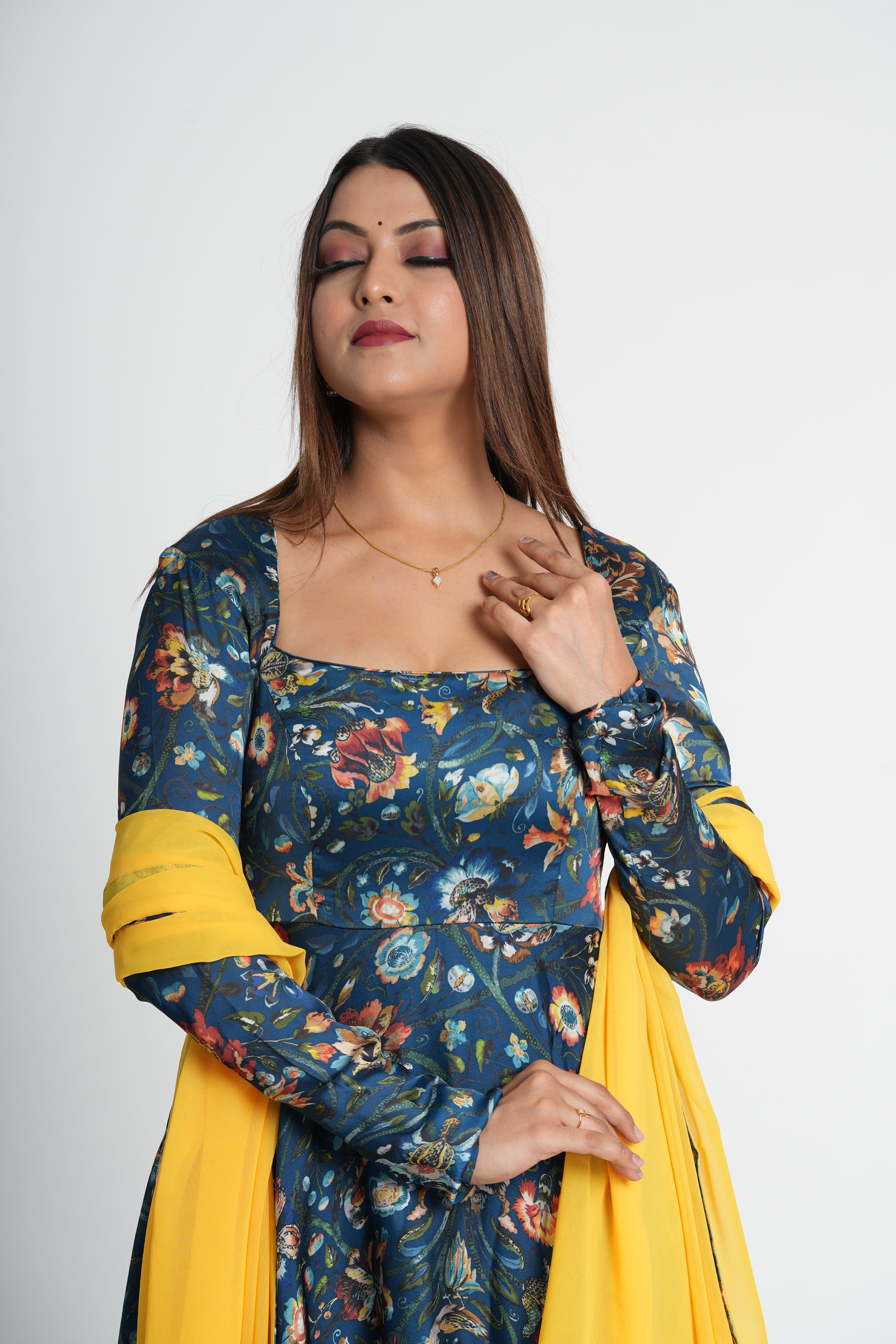 Neavy Blue Georgette Satin Stylish Anarkali set