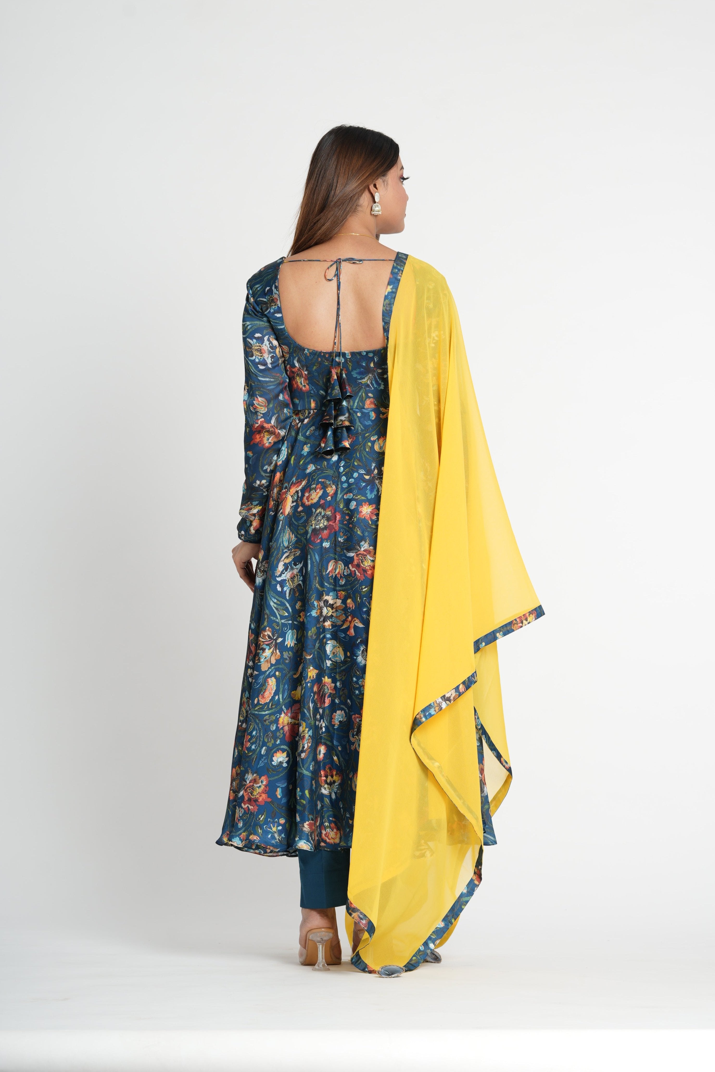 Neavy Blue Georgette Satin Stylish Anarkali set