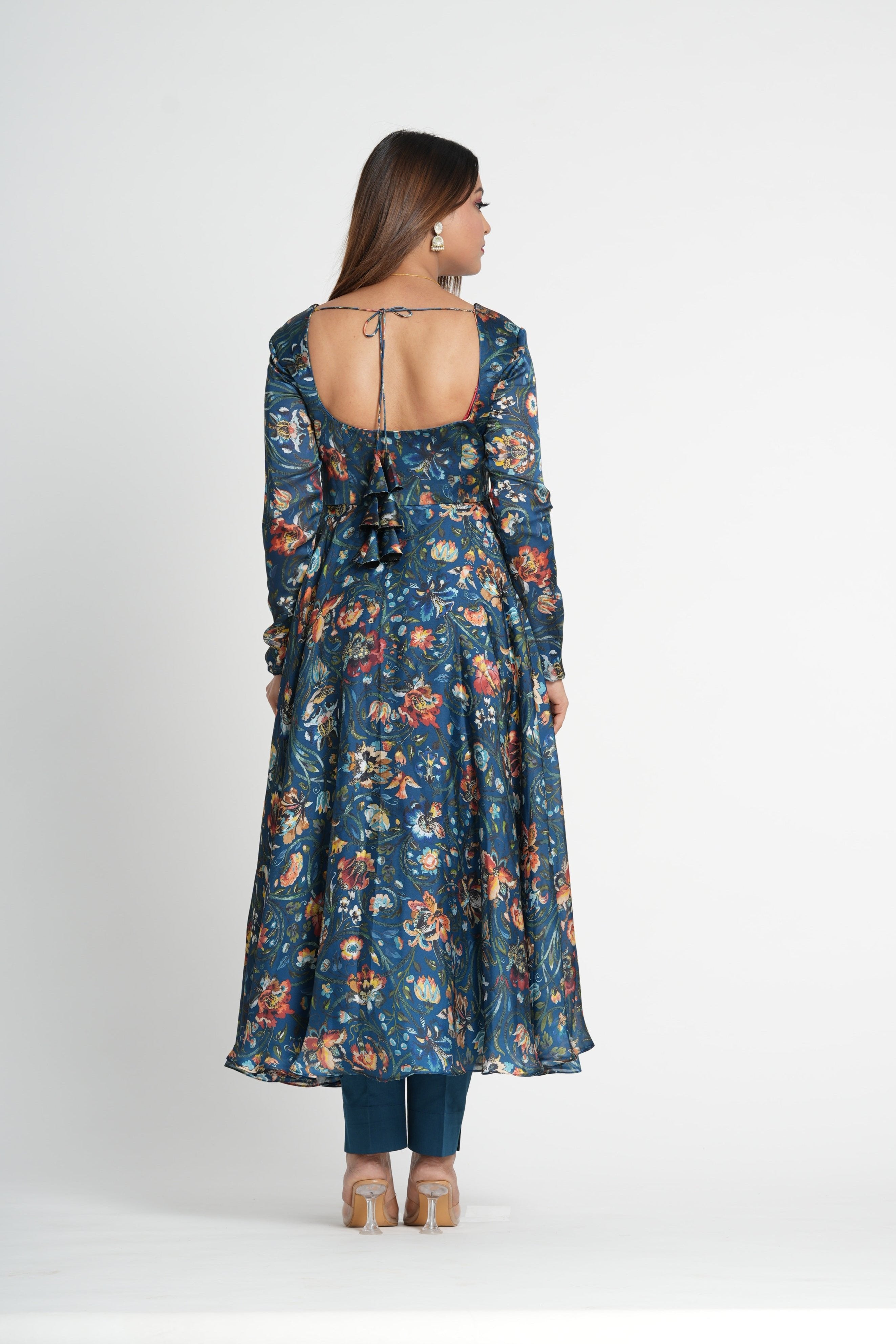 Neavy Blue Georgette Satin Stylish Anarkali set