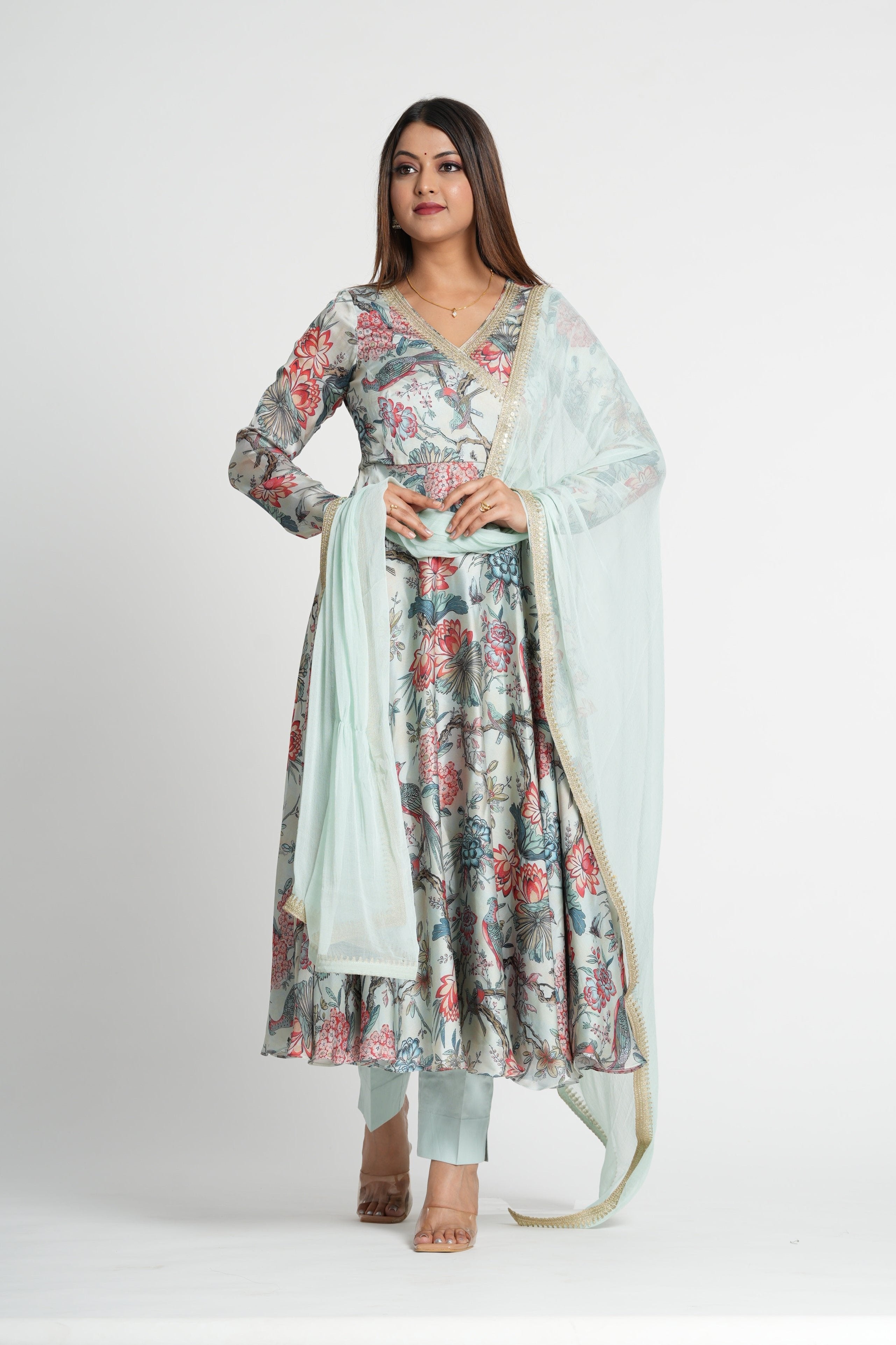 Georgette Satin Angrakha Anarkali set