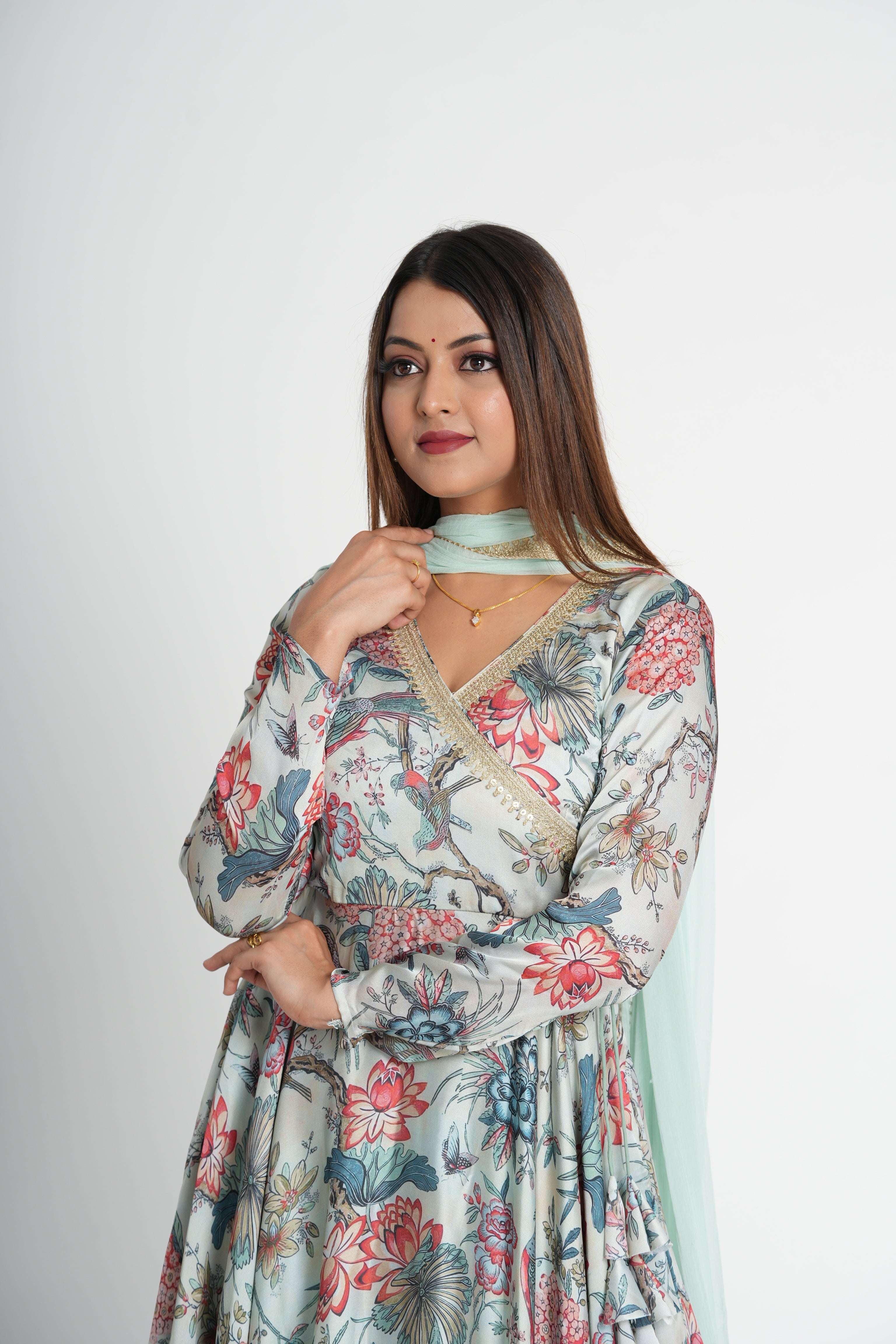 Georgette Satin Angrakha Anarkali set