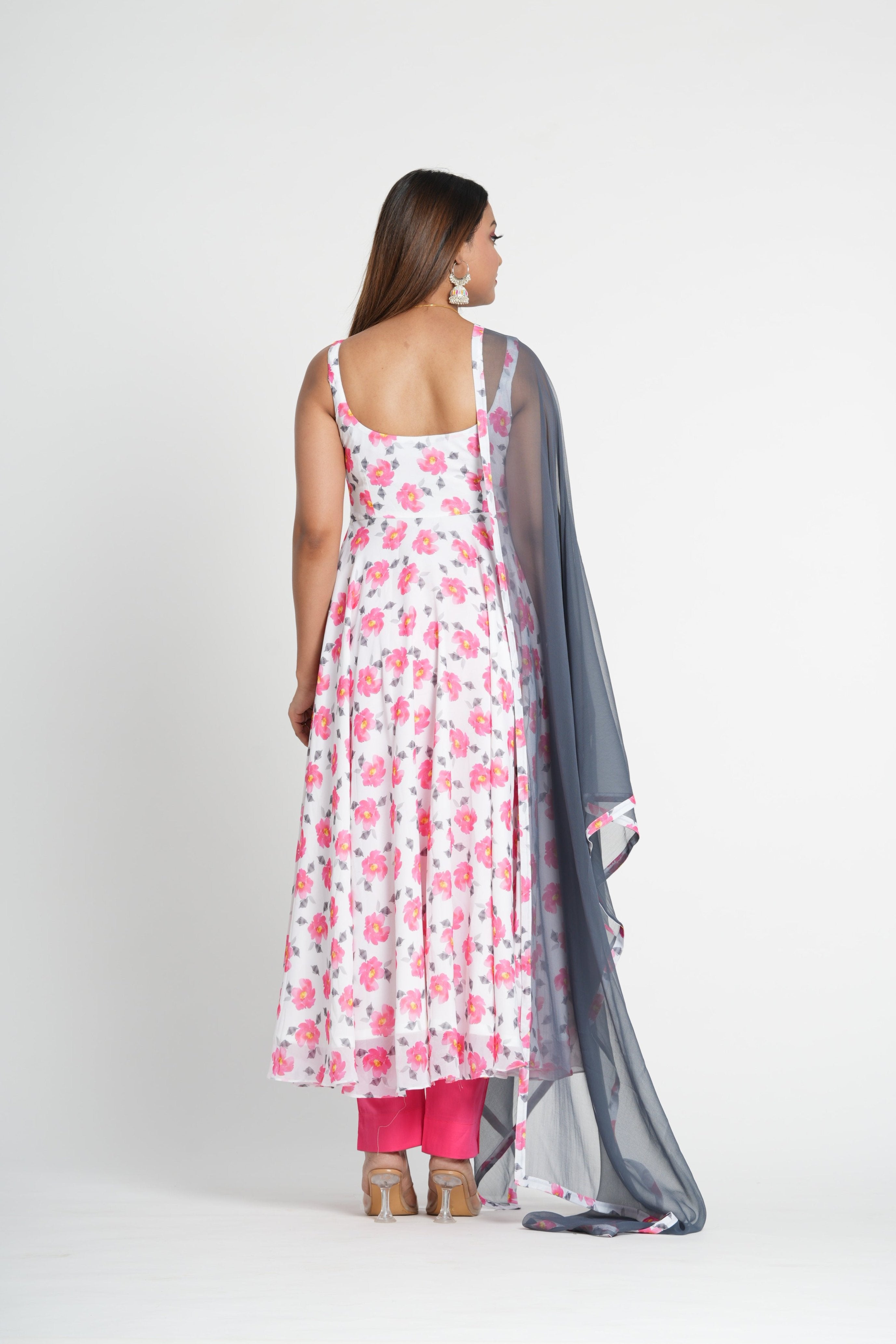 Pink Floral Printed Georgette Anarkali Set