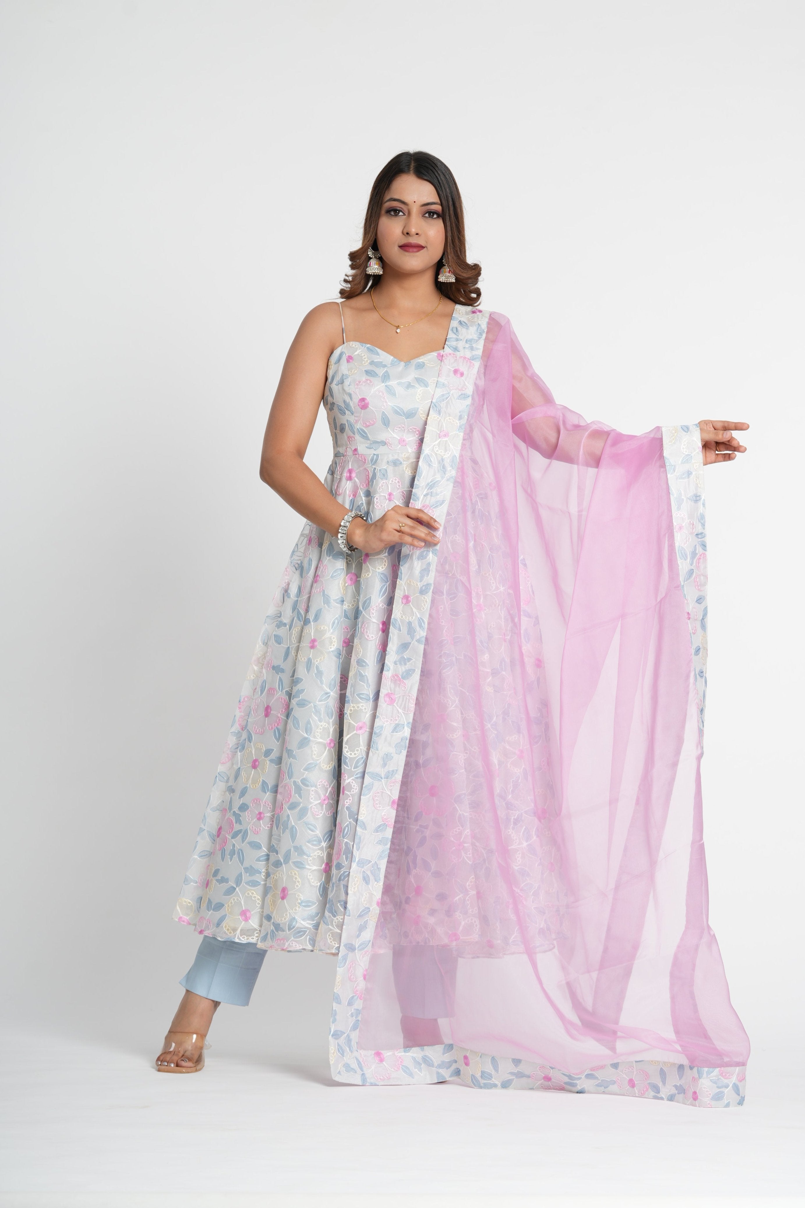 Stylish Organza Anarkali Set