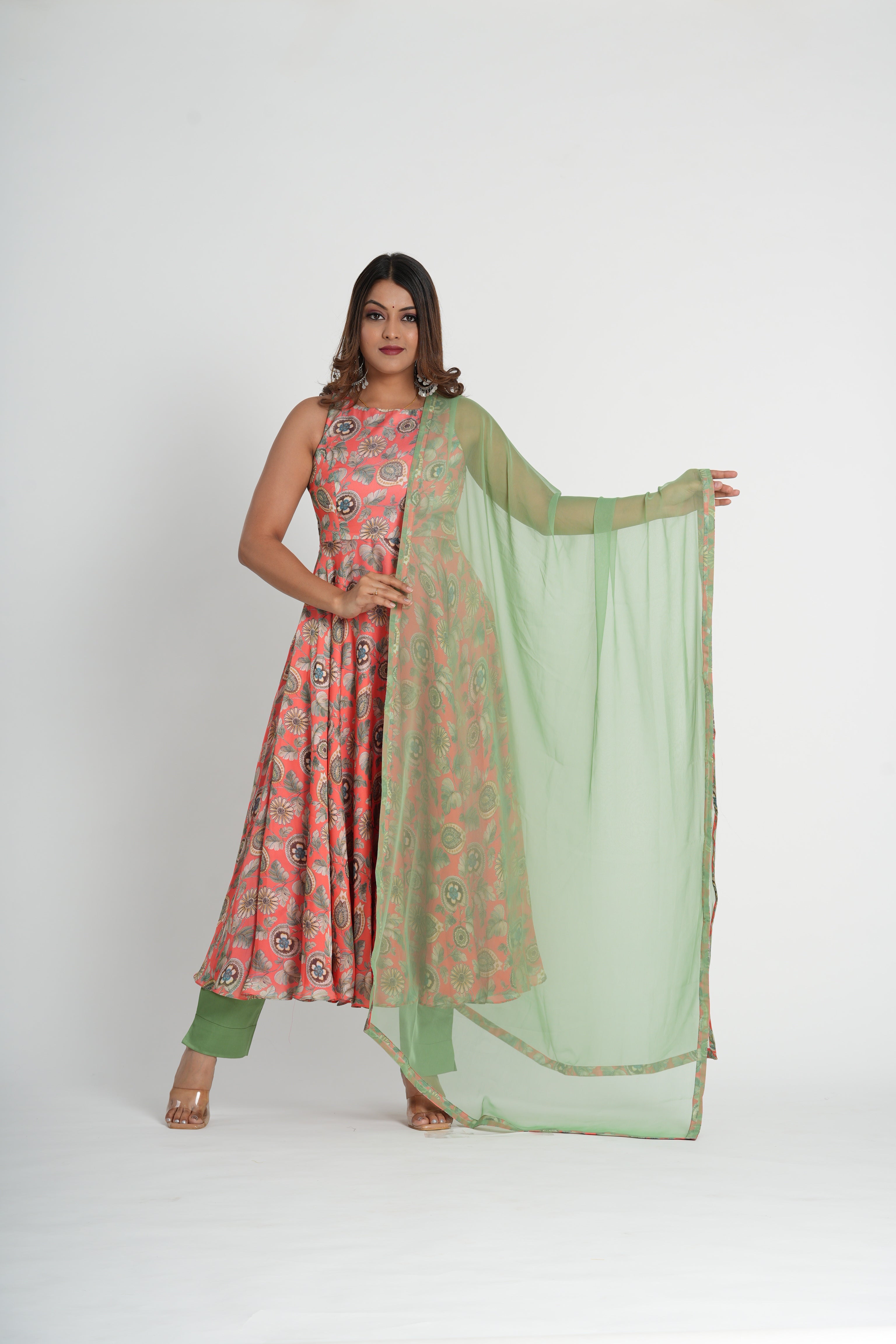 Stylish Peace Floral Printed Georgette Satin Anarkali Set