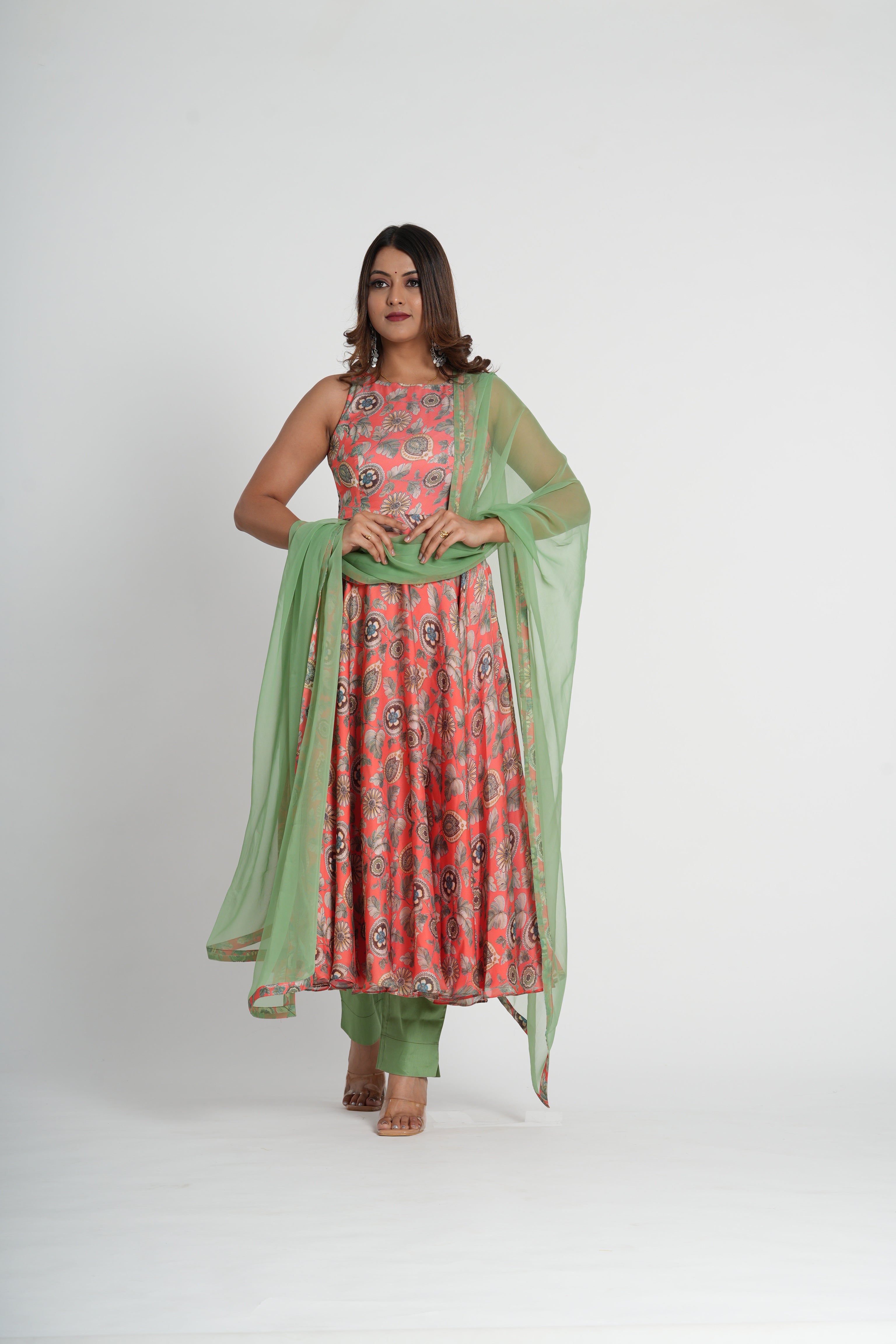 Stylish Peace Floral Printed Georgette Satin Anarkali Set