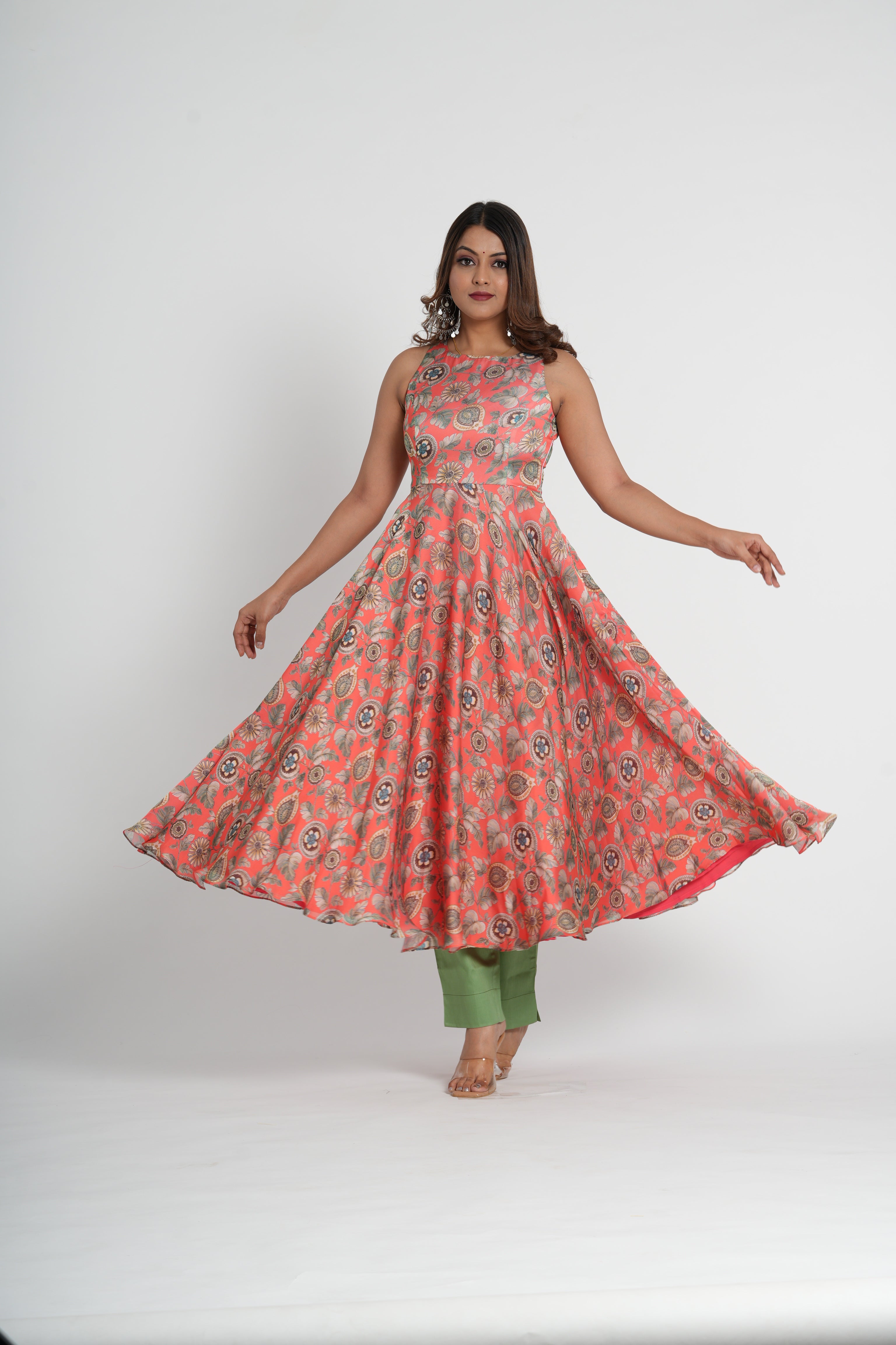 Stylish Peace Floral Printed Georgette Satin Anarkali Set
