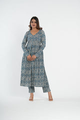 Cotton Blue Floral Printed Naira Kurta Pant