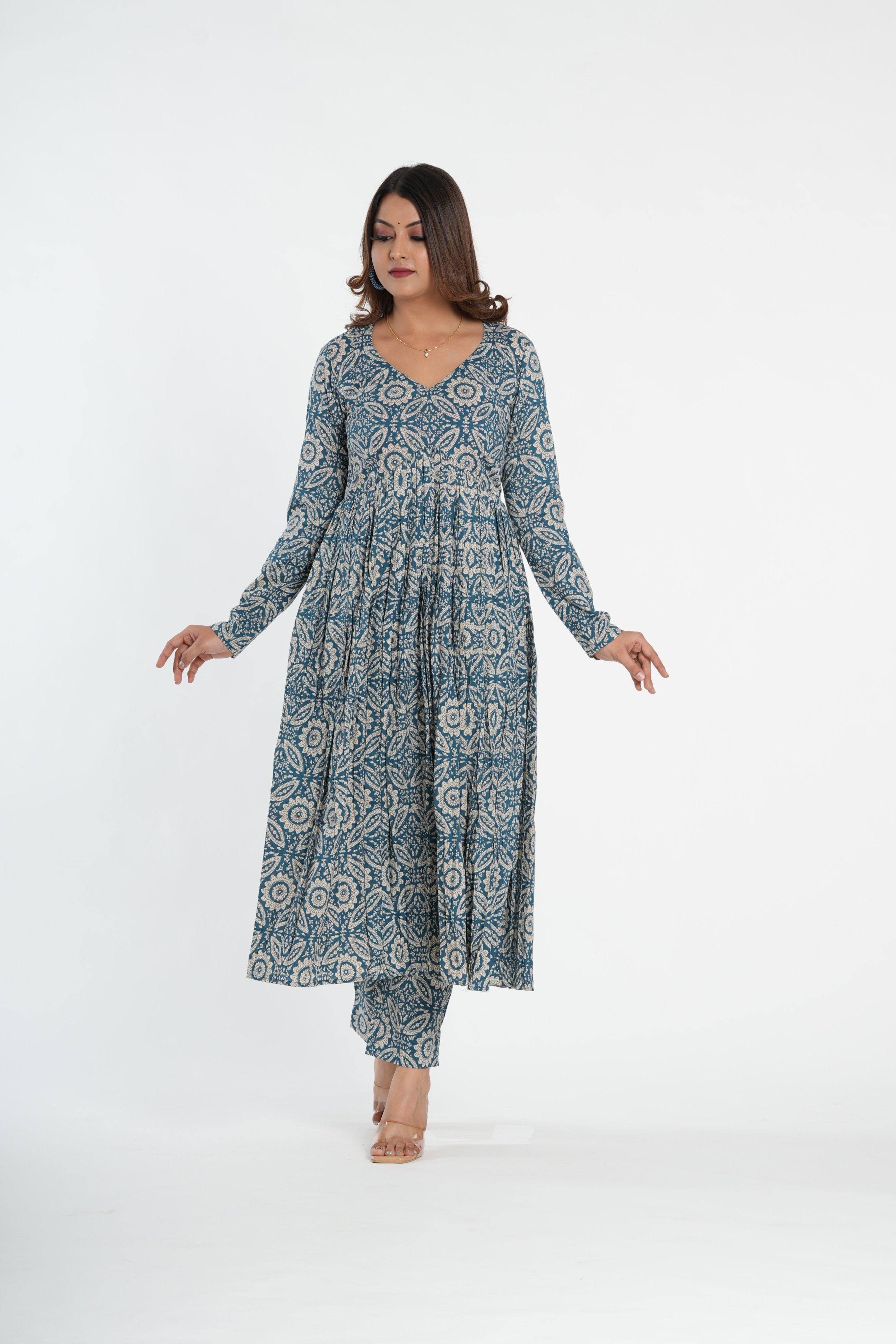 Cotton Blue Floral Printed Naira Kurta Pant