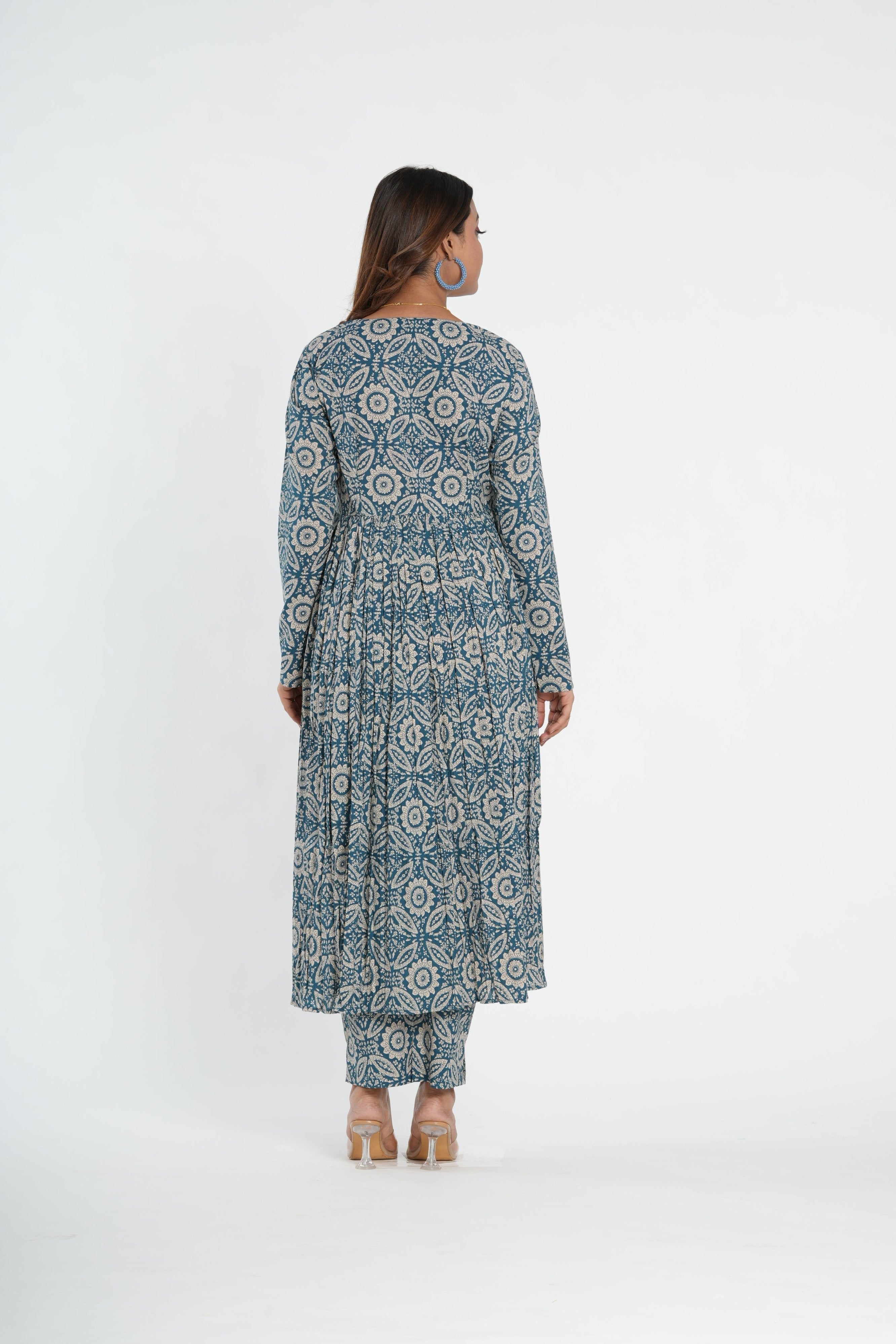 Cotton Blue Floral Printed Naira Kurta Pant