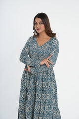 Cotton Blue Floral Printed Naira Kurta Pant