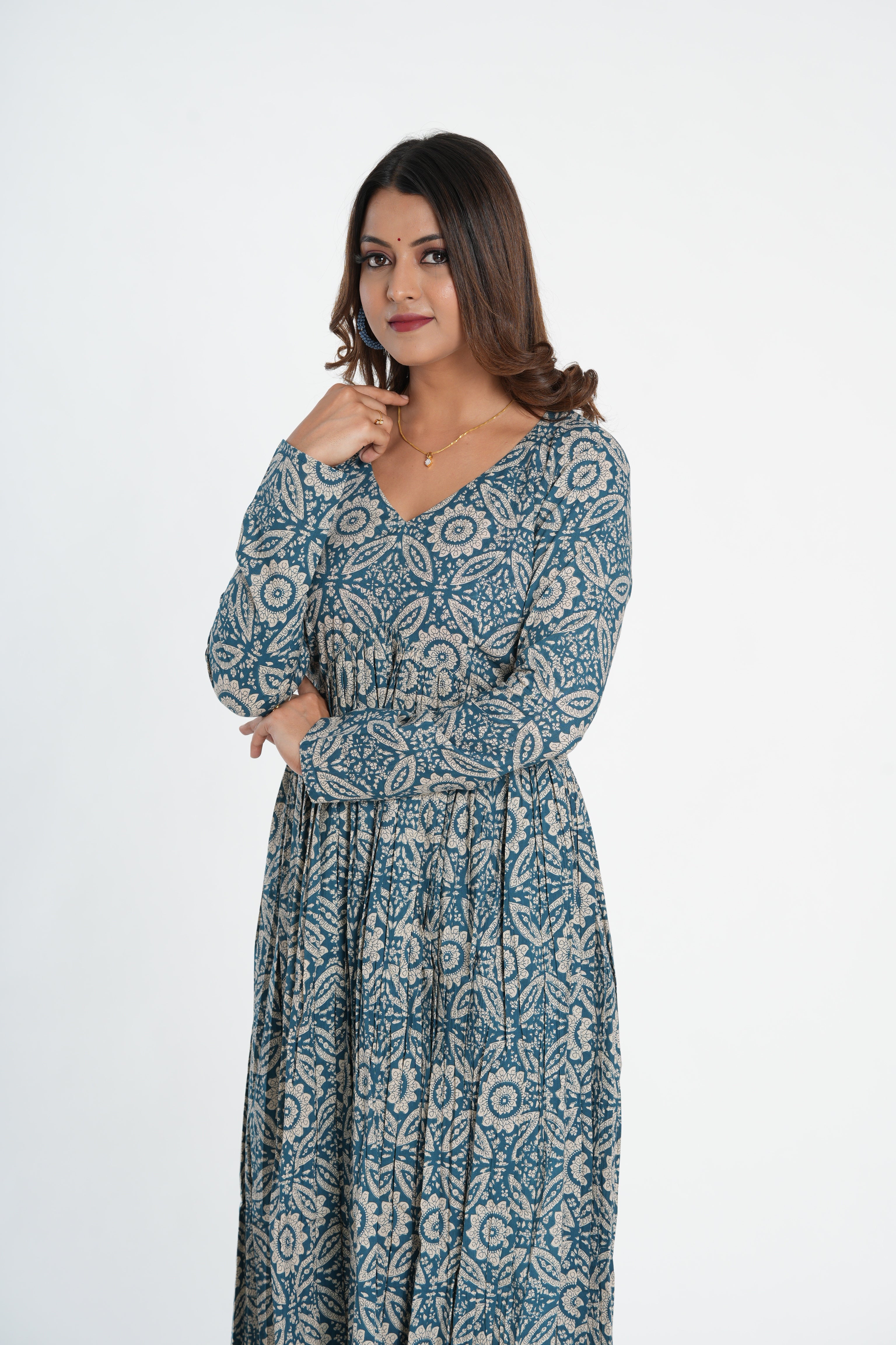 Cotton Blue Floral Printed Naira Kurta Pant