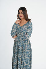 Cotton Blue Floral Printed Naira Kurta Pant