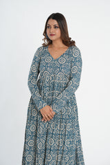 Cotton Blue Floral Printed Naira Kurta Pant