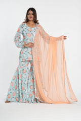 Sky Blue Floral Printed Stylish Sharara Set