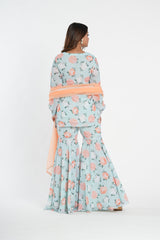 Sky Blue Floral Printed Stylish Sharara Set