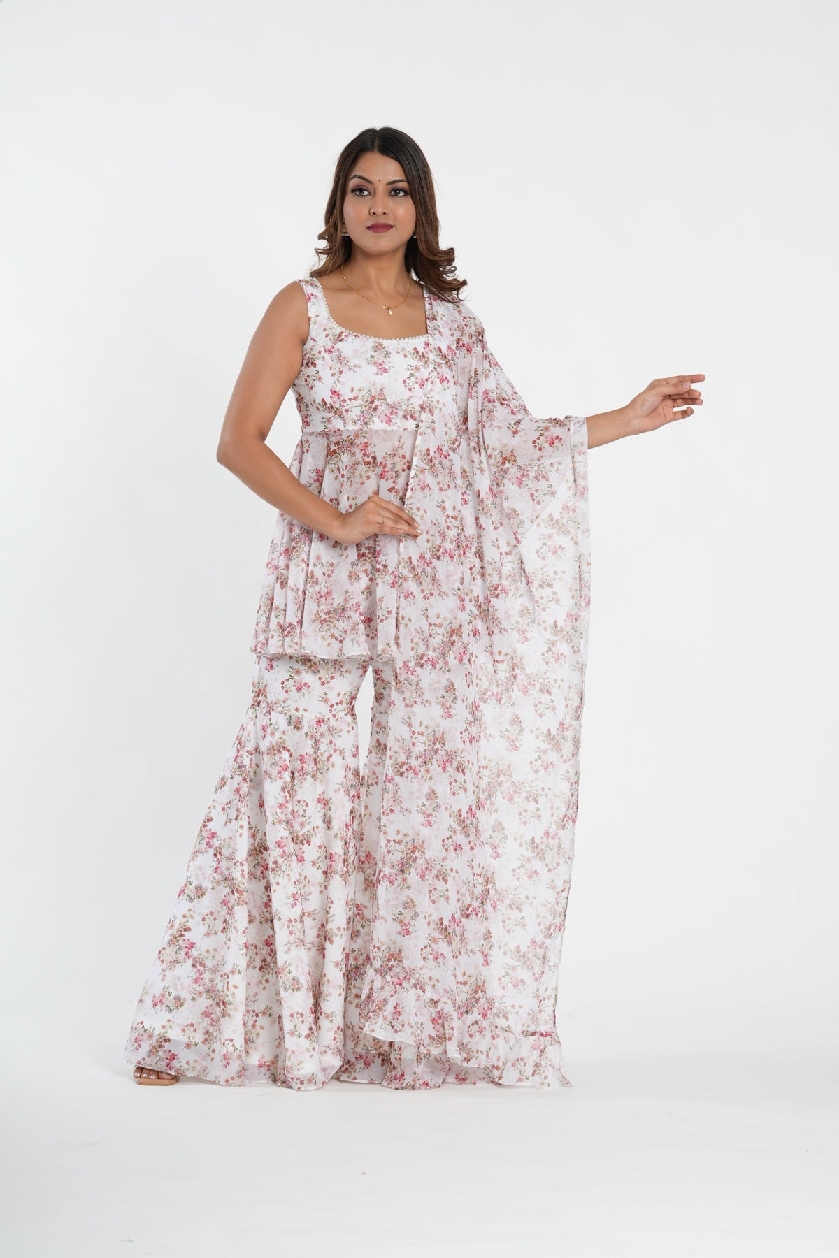 White Floral Printed Stylish Sharara Set